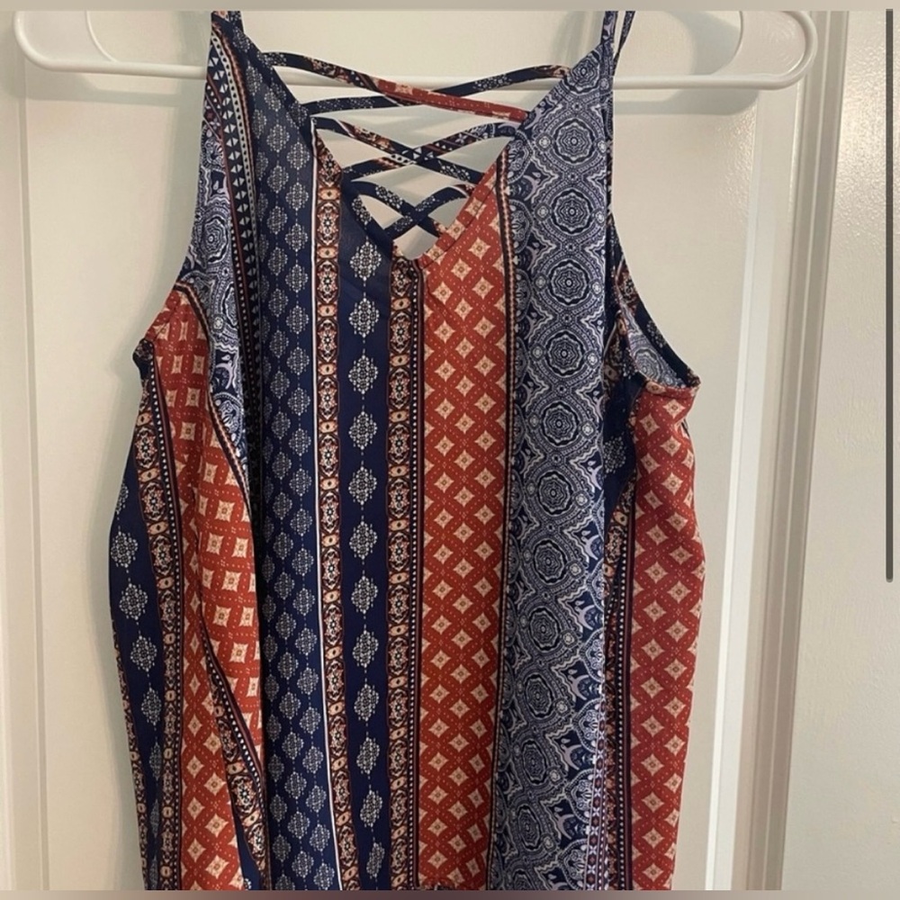 Wishful Park Asymmetrical Blue and Orange Tank Top